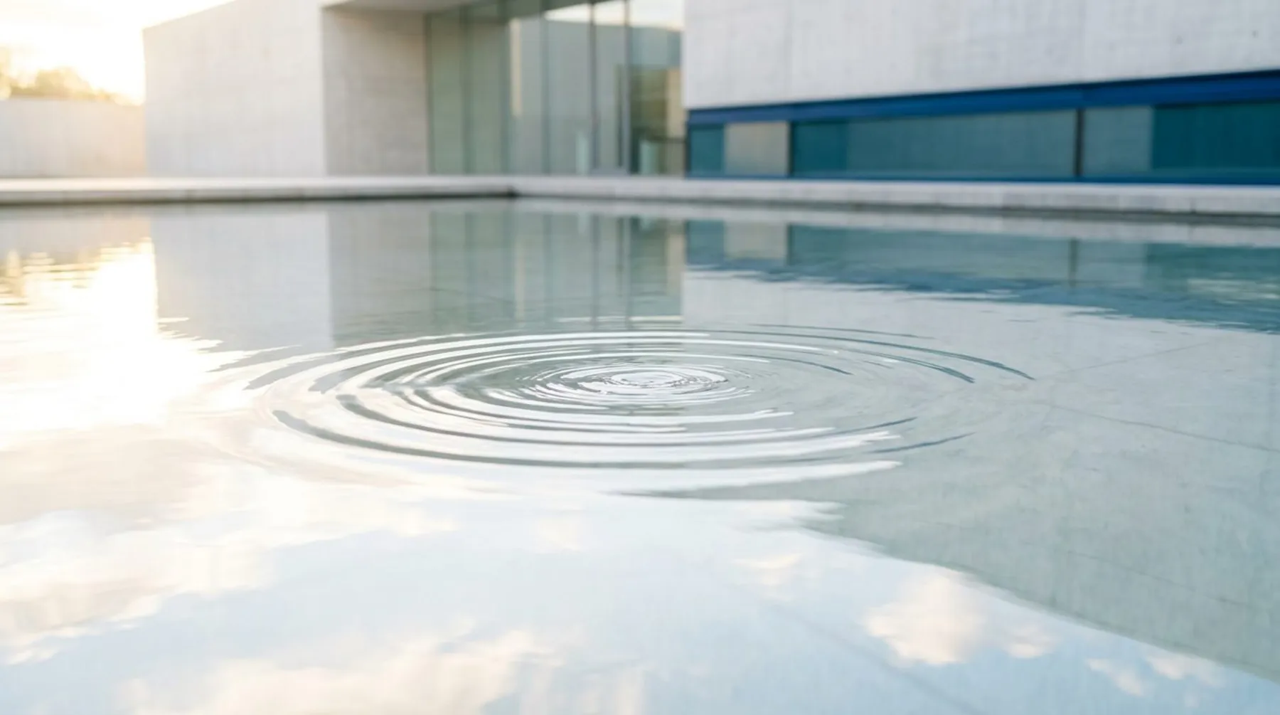 Kreisförmige Wellen breiten sich auf einer ruhigen Wasserfläche aus.
